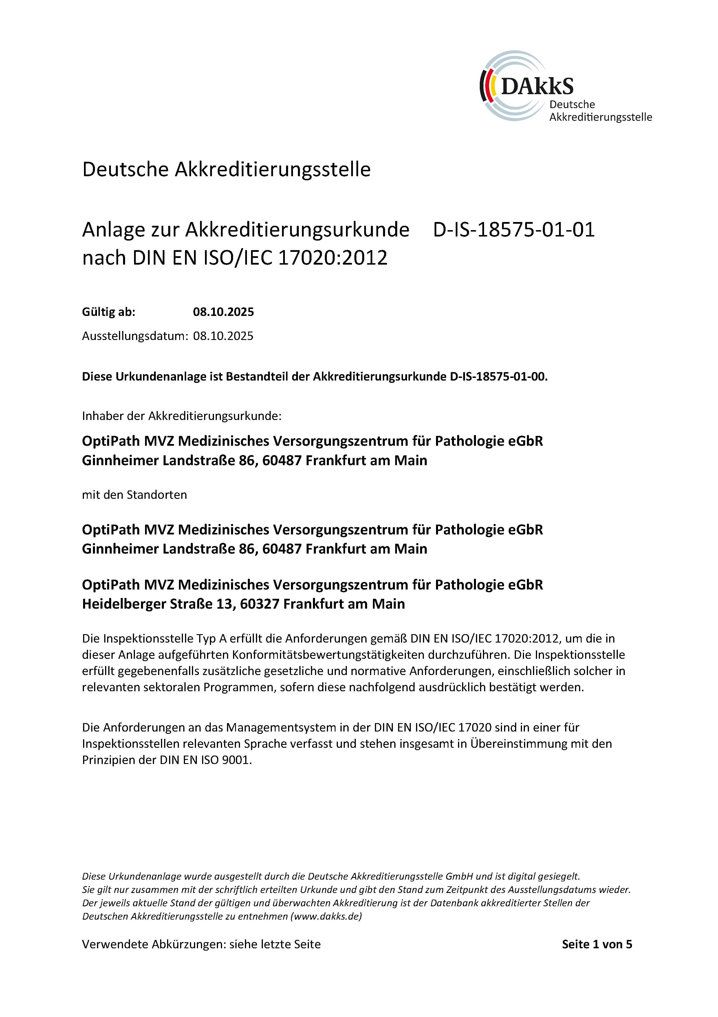 Anlage zur Akkreditierungsurkunde