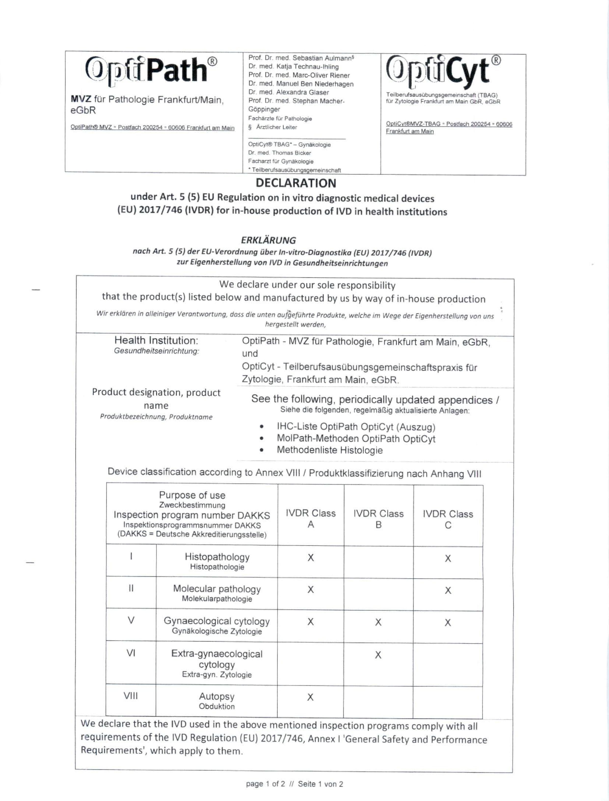 Konformitätserklärung zur in-vitro-Diagnostik